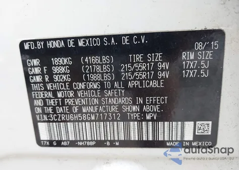 2016 Honda Hr-V Ex from USA, damaged, VIN 3CZRU6H58GM717312